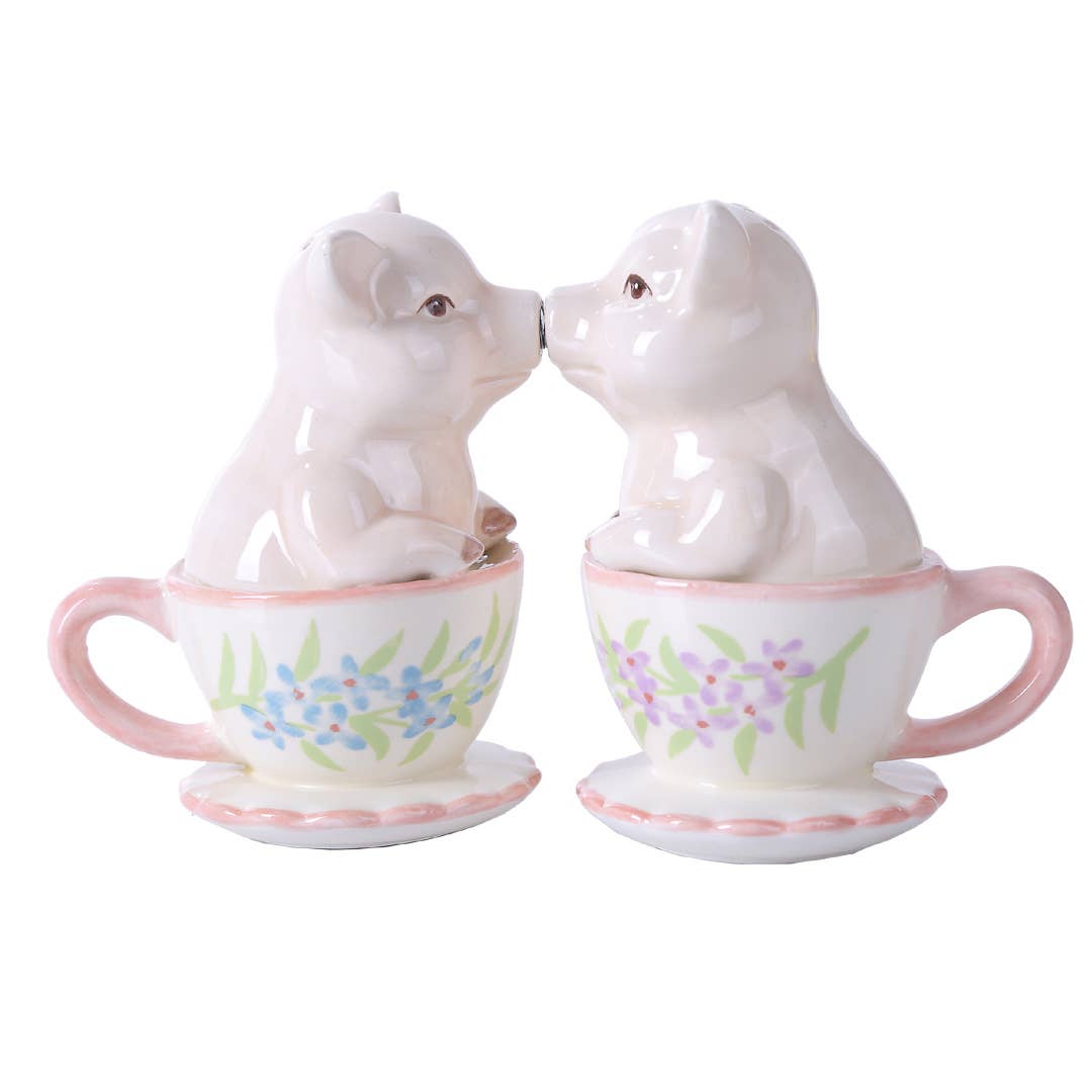 Salt & Pepper Shakers - Kissing Pigs in Tea Cups