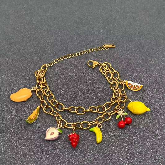 Fruit Charm Bracelet - Gold Plated