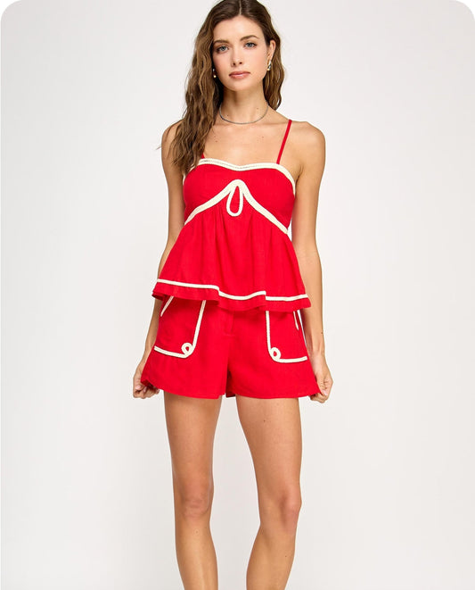 Linen Shorts With Braided Trim Detail