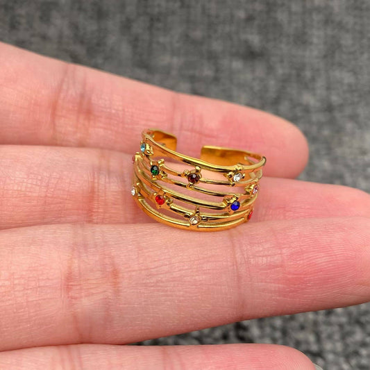 Colored Stone Ring - Gold Plated