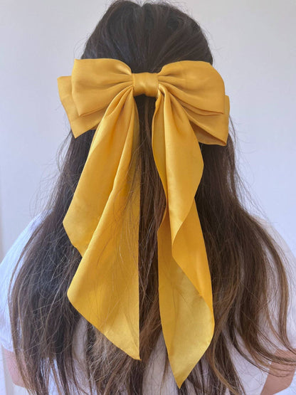 Long Satin Hair Bow Barrette Clip