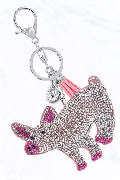 Gemstone Crystal Pig Keychain
