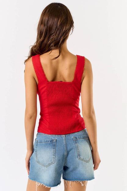 Red Linen Embroidered Top