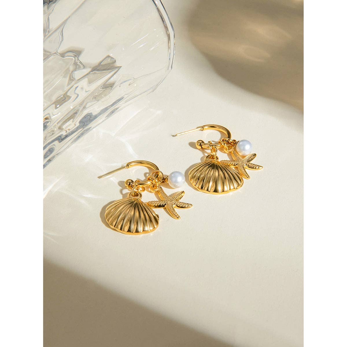 Starfish and Shell Drop Earrings