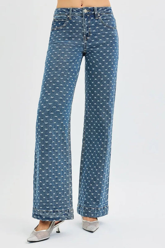 High Rise Ribbon Embroidered Jeans