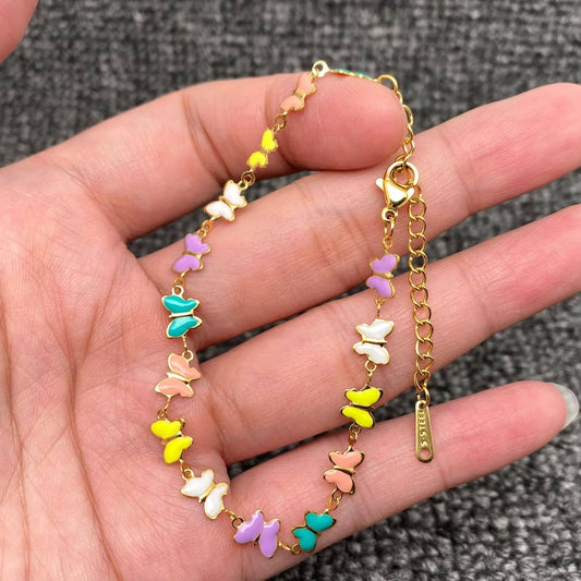 Colored Butterfly Gold Plated Reversible Bracelet