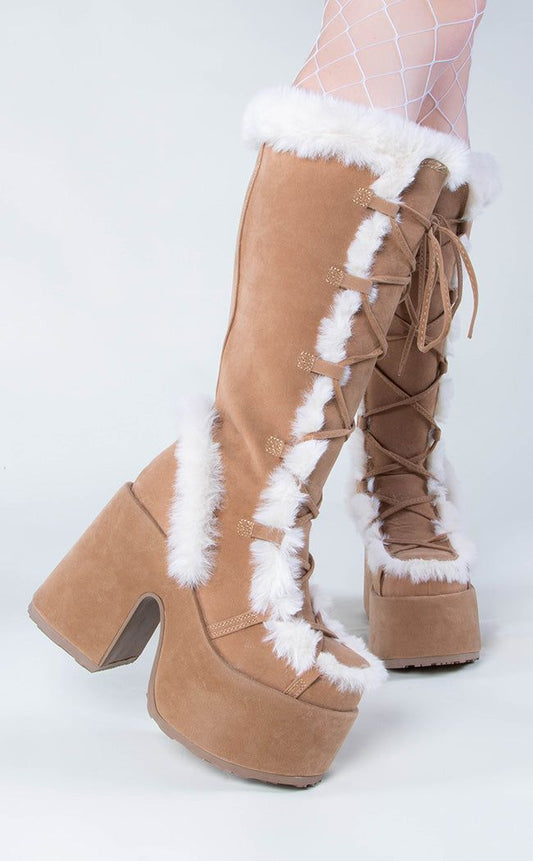 Fluffy Chunky Vegan Suede Knee-High Boots