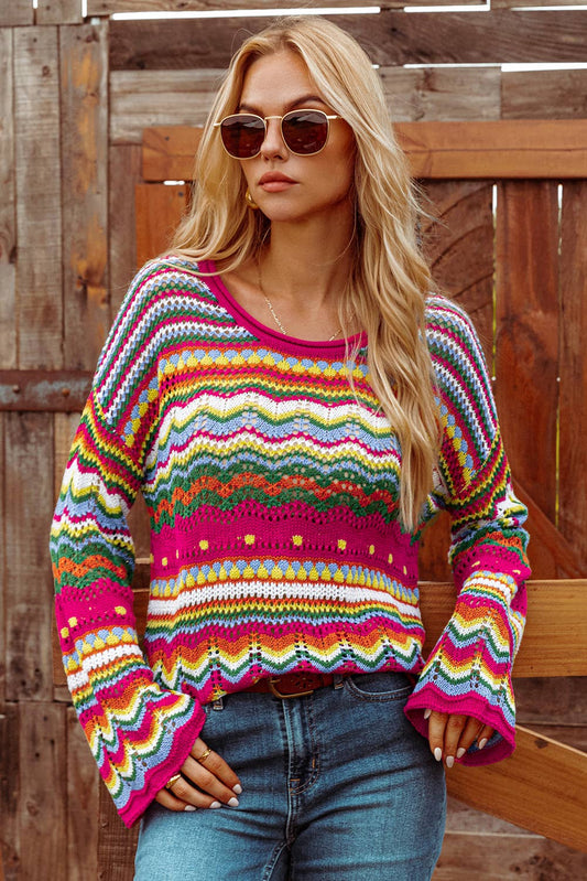 Boho Colorblock Stripe Knit Loose Sweater