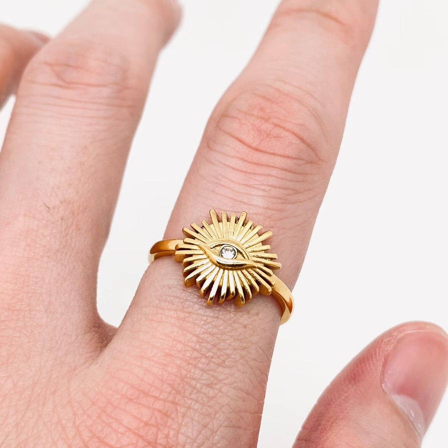 Gold Plated Stainless Steel Devil's Eye Adjustable Ring