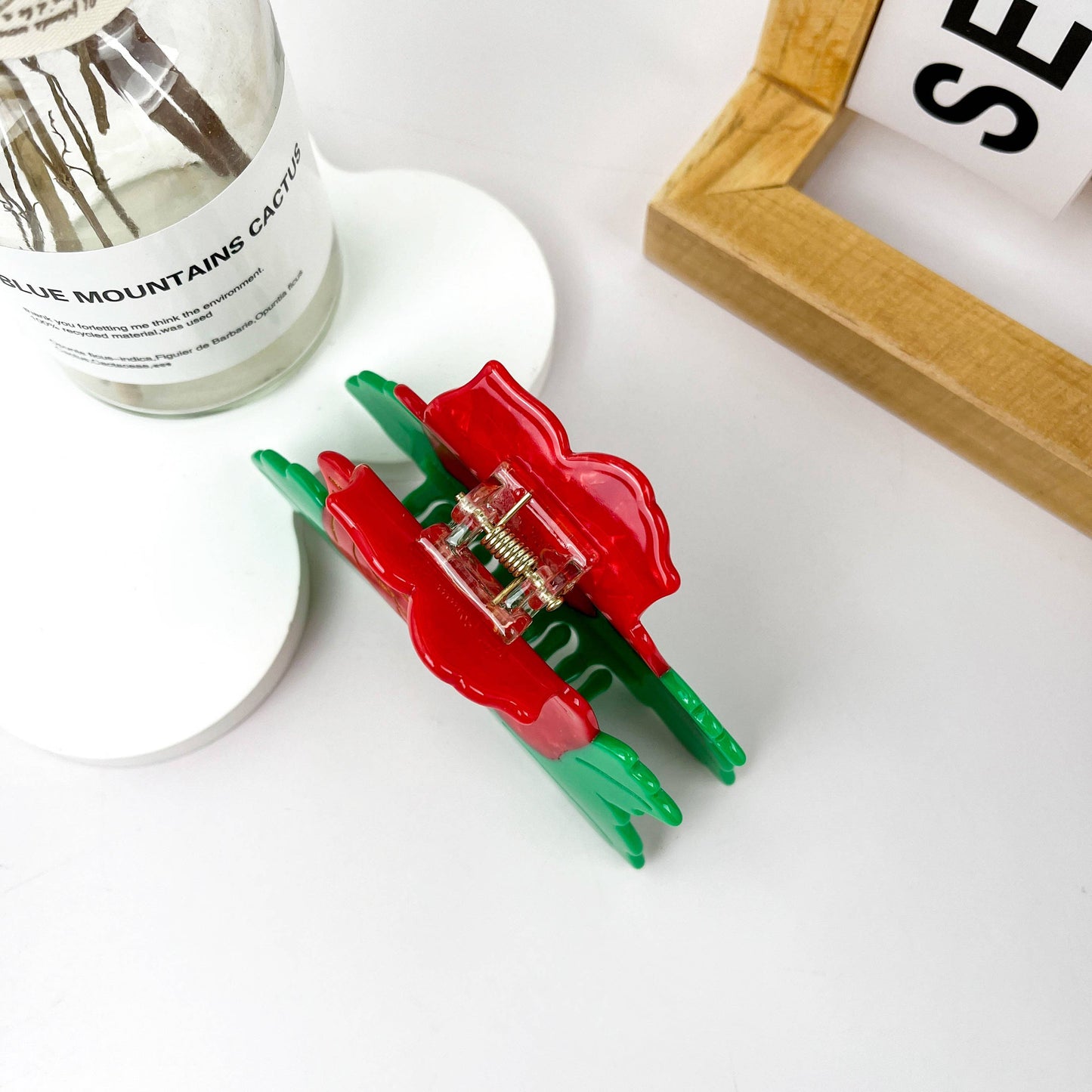 Christmas Red Rose Acetate Hair Claw Clip