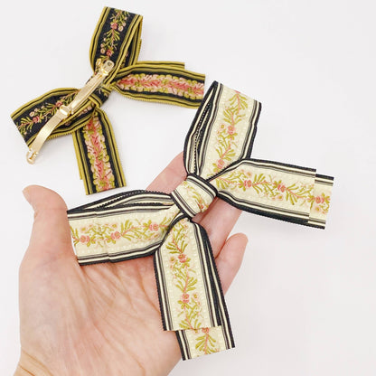 Parisian Embroidered Bow Barrette