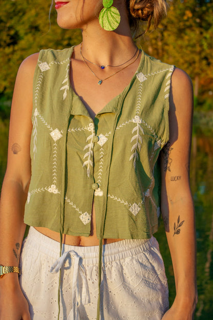 Green Embroidered Vest