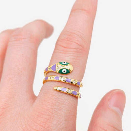 Colored Enamel Snake 14K Gold Plated Adjustable Ring