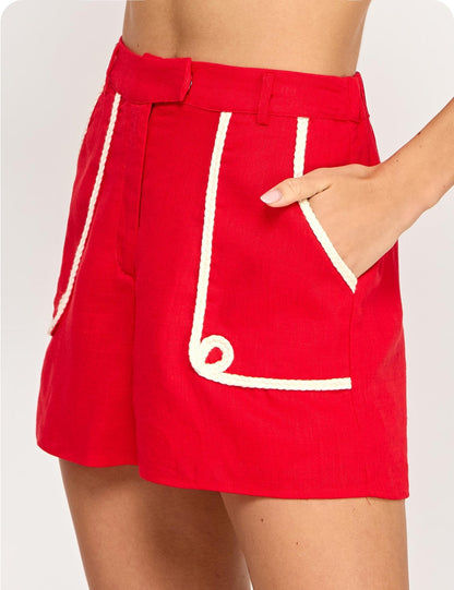 Linen Shorts With Braided Trim Detail