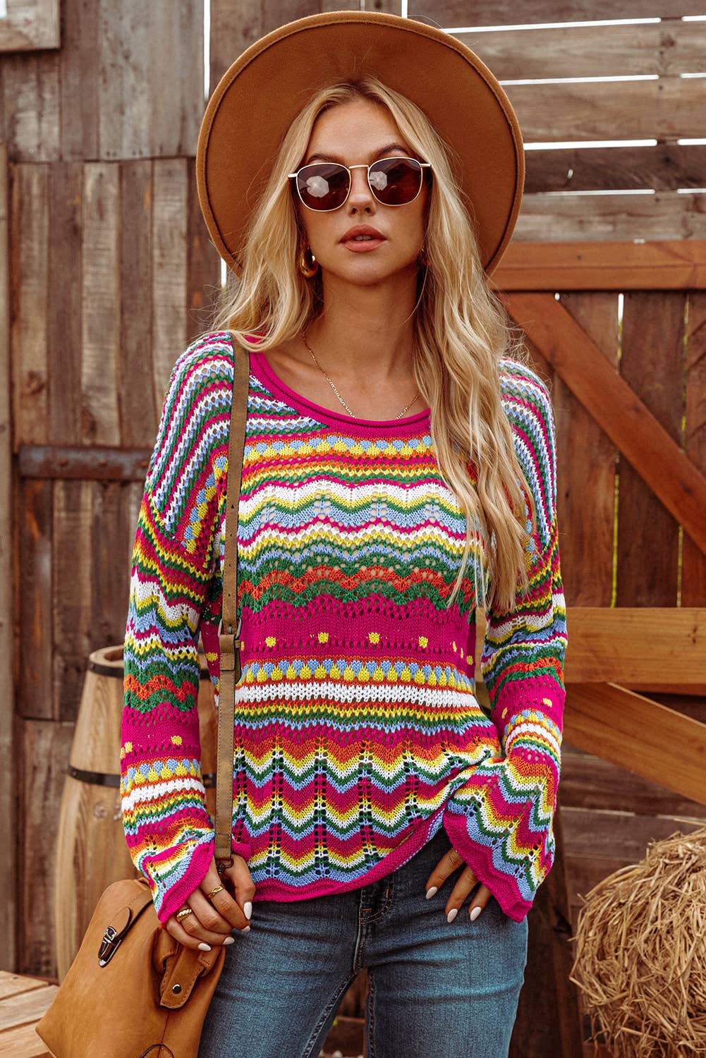 Boho Colorblock Stripe Knit Loose Sweater