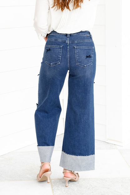 High Rise Cropped Bowed Jeans
