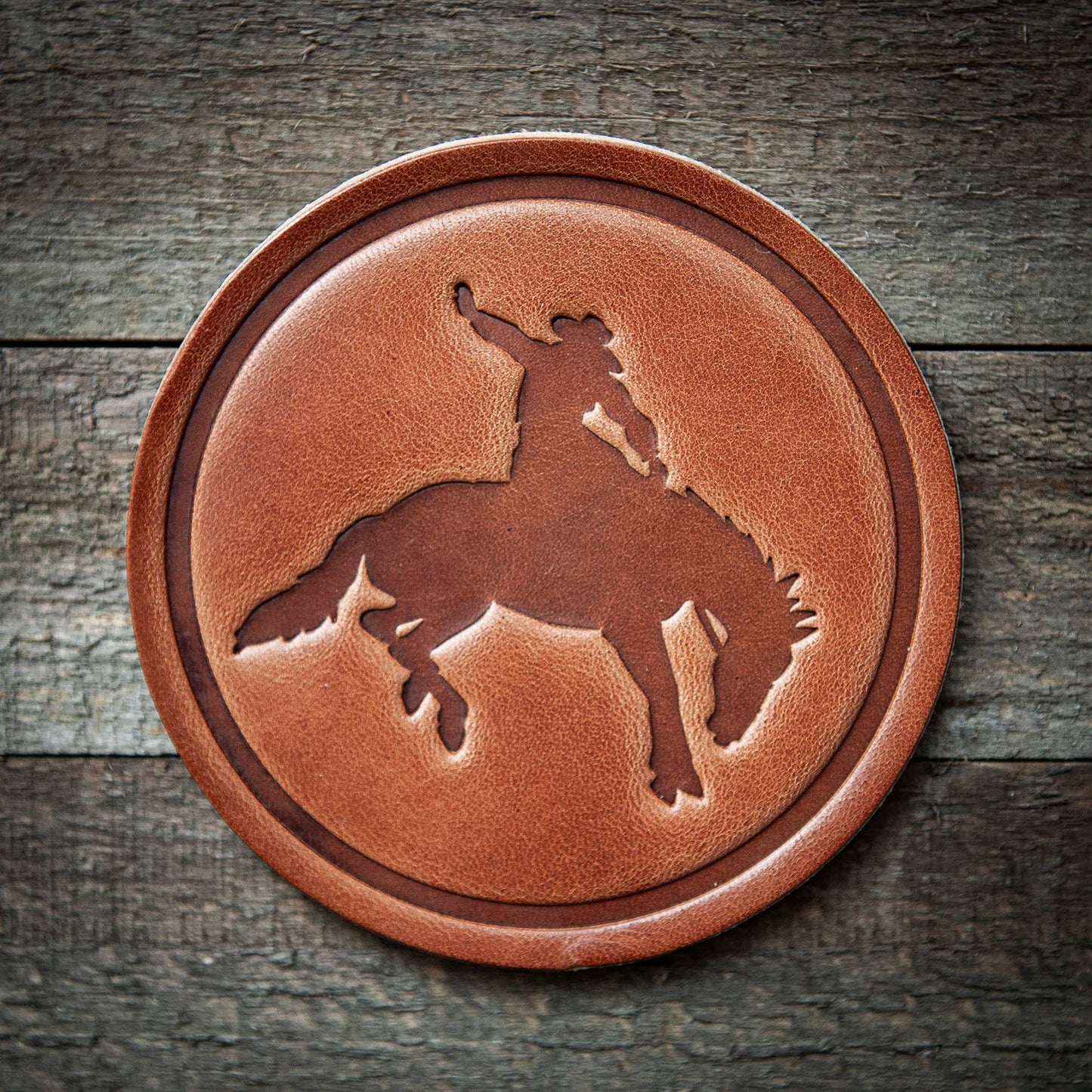 Bucking Bronco Leather Coaster