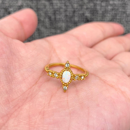 CZ & Opal 18K Gold Plated Ring
