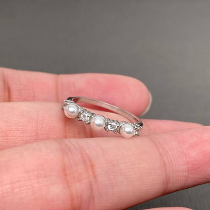 Pearl & CZ 18K Gold Plated Stainless Steel Ring