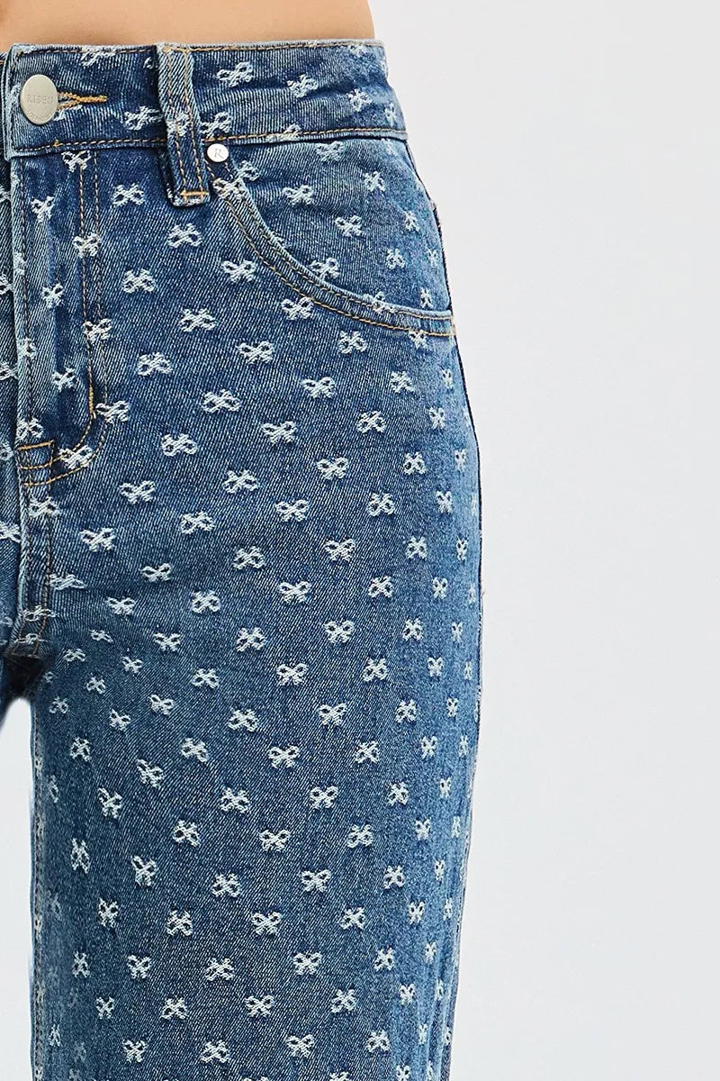 High Rise Ribbon Embroidered Jeans