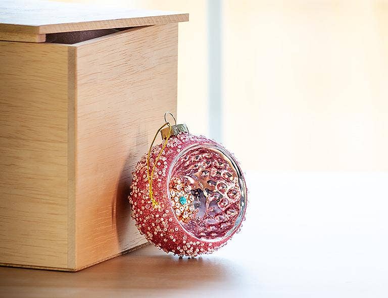 Pink Ball Ornament With Silver Inset