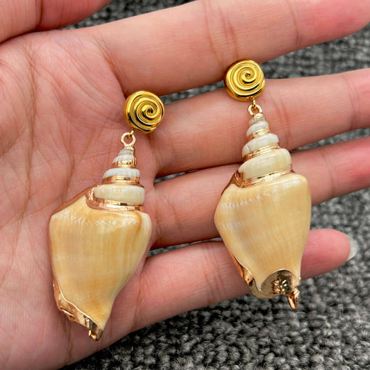 Natural Conch Gold Plated Earrings
