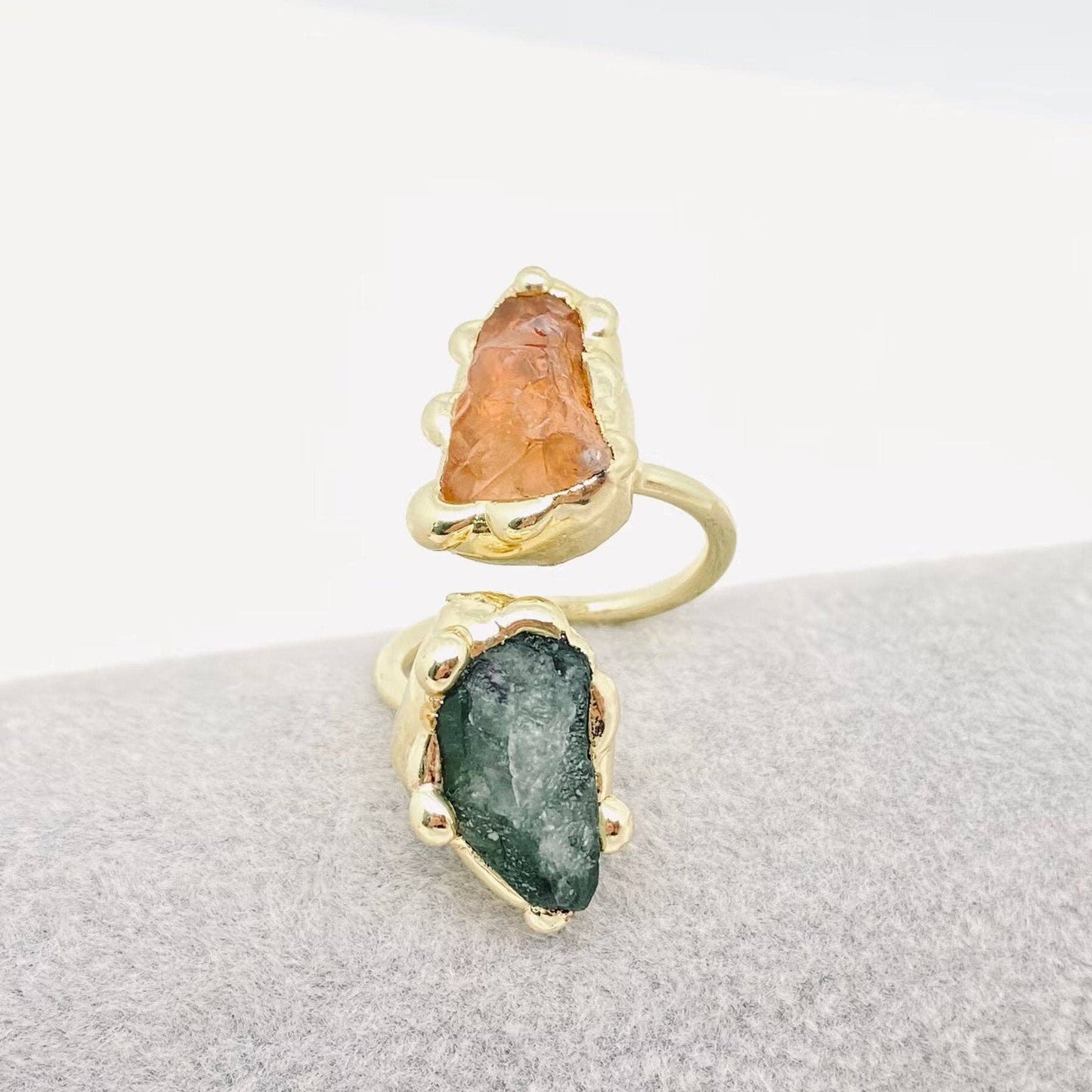 Double Color Fluorite Crystal Adjustable Ring - CS