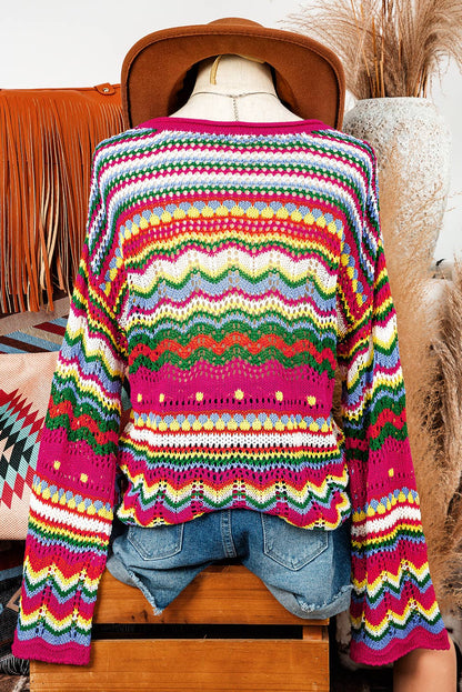 Boho Colorblock Stripe Knit Loose Sweater