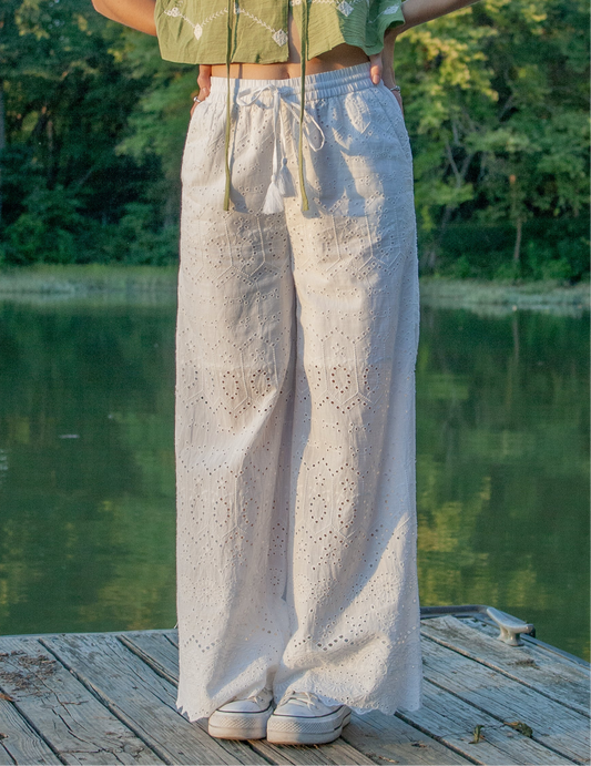 European Straight Leg Pants with Eyelet Detail