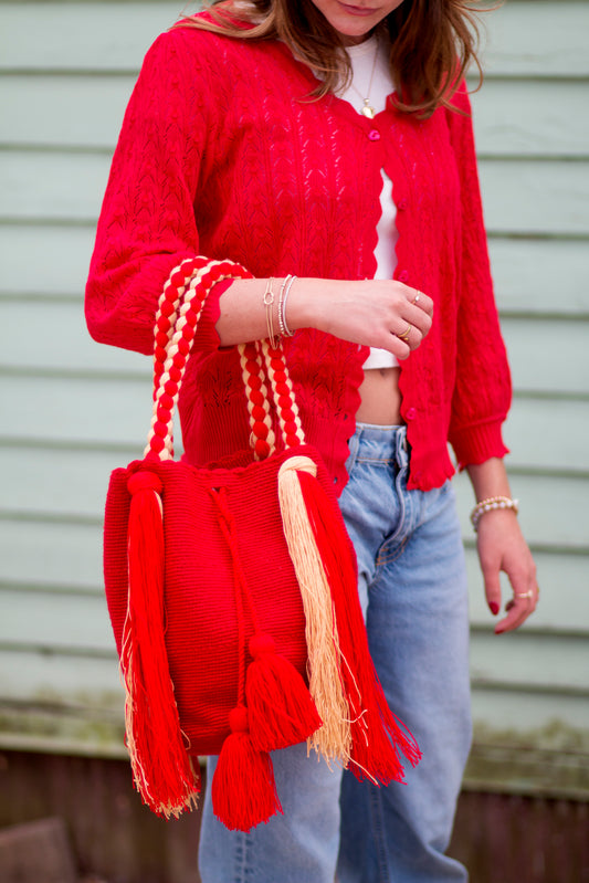 Authentic Wayuu Pom-Pom Bucket Bag