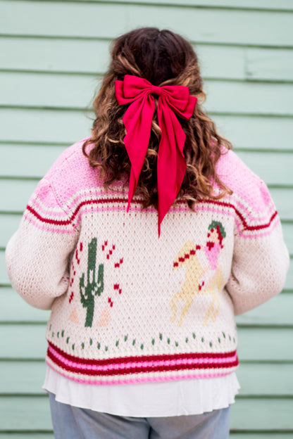 Pink/Cream Knit Zip Up Sweater Jacket Horse and Cactus