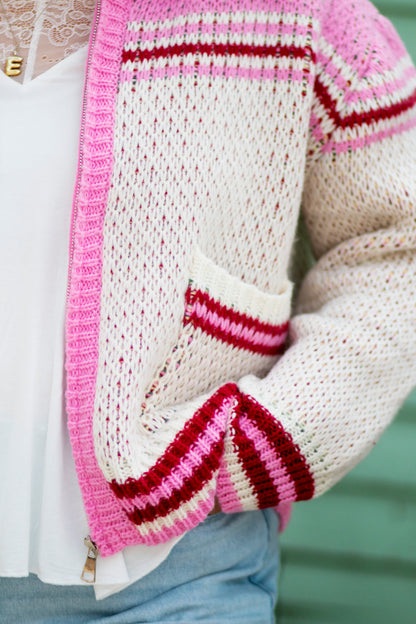 Pink/Cream Knit Zip Up Sweater Jacket Horse and Cactus