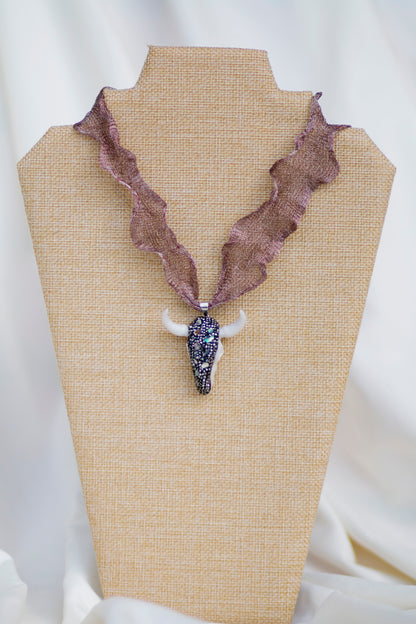 Titanium Necklace w/ Natural Stone and Shell Bejeweled Bull Pendant