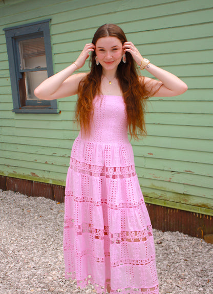 Eyelet Strapless Maxi Dress