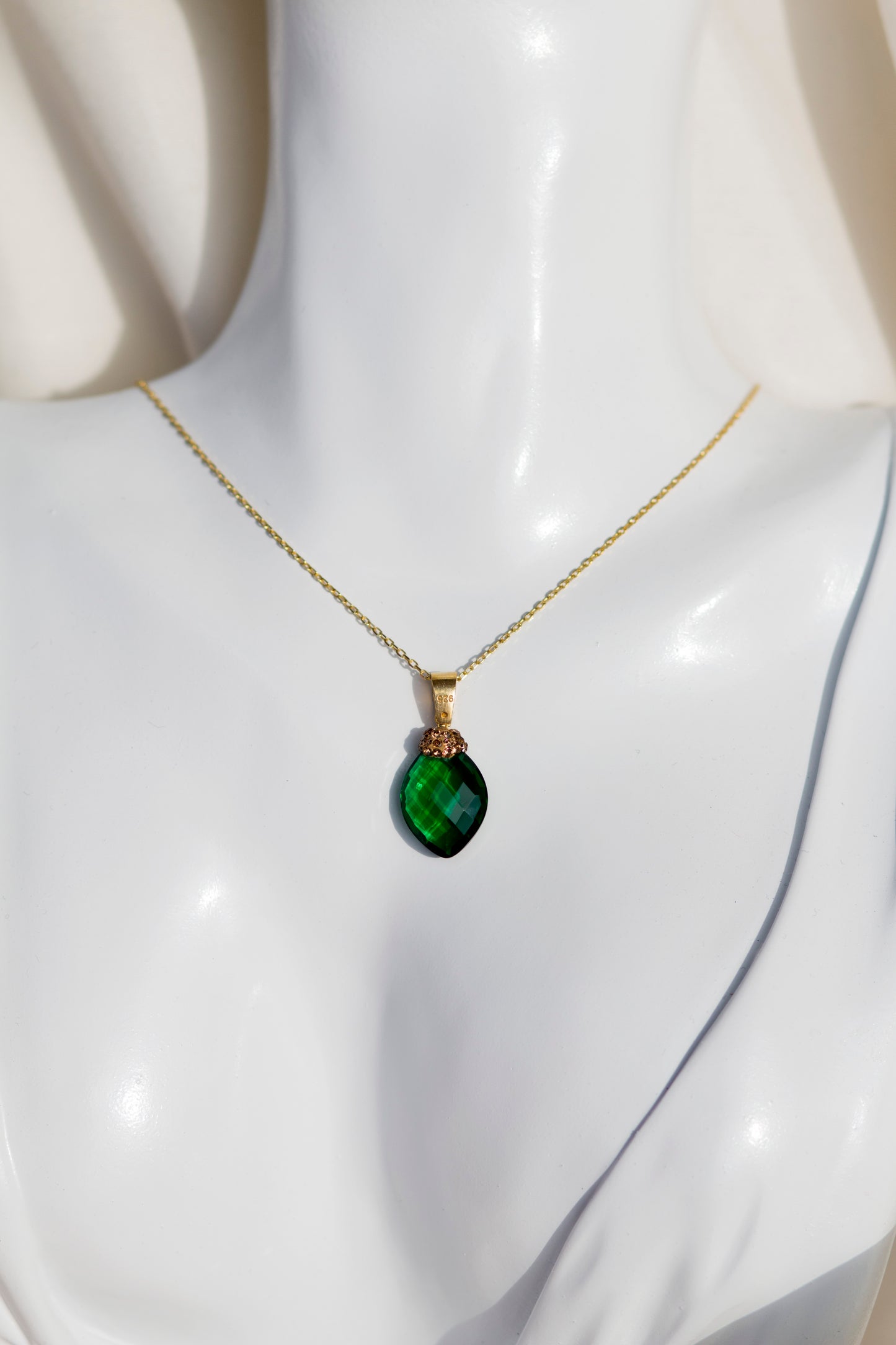 Emerald Tourmaline Gold Plated Genuine Silver Necklace