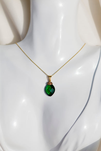 Emerald Tourmaline Gold Plated Genuine Silver Necklace
