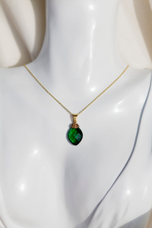 Emerald Tourmaline Gold Plated Genuine Silver Necklace