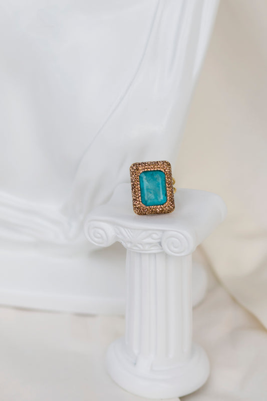 Blue Tourmaline Gold Plated Genuine Silver Ring