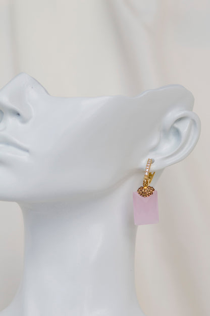 Pink Tourmaline Gold Plated Genuine Silver Earrings