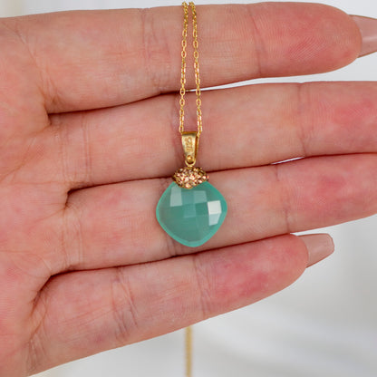 Teal Tourmaline Gold Plated Genuine Silver Necklace