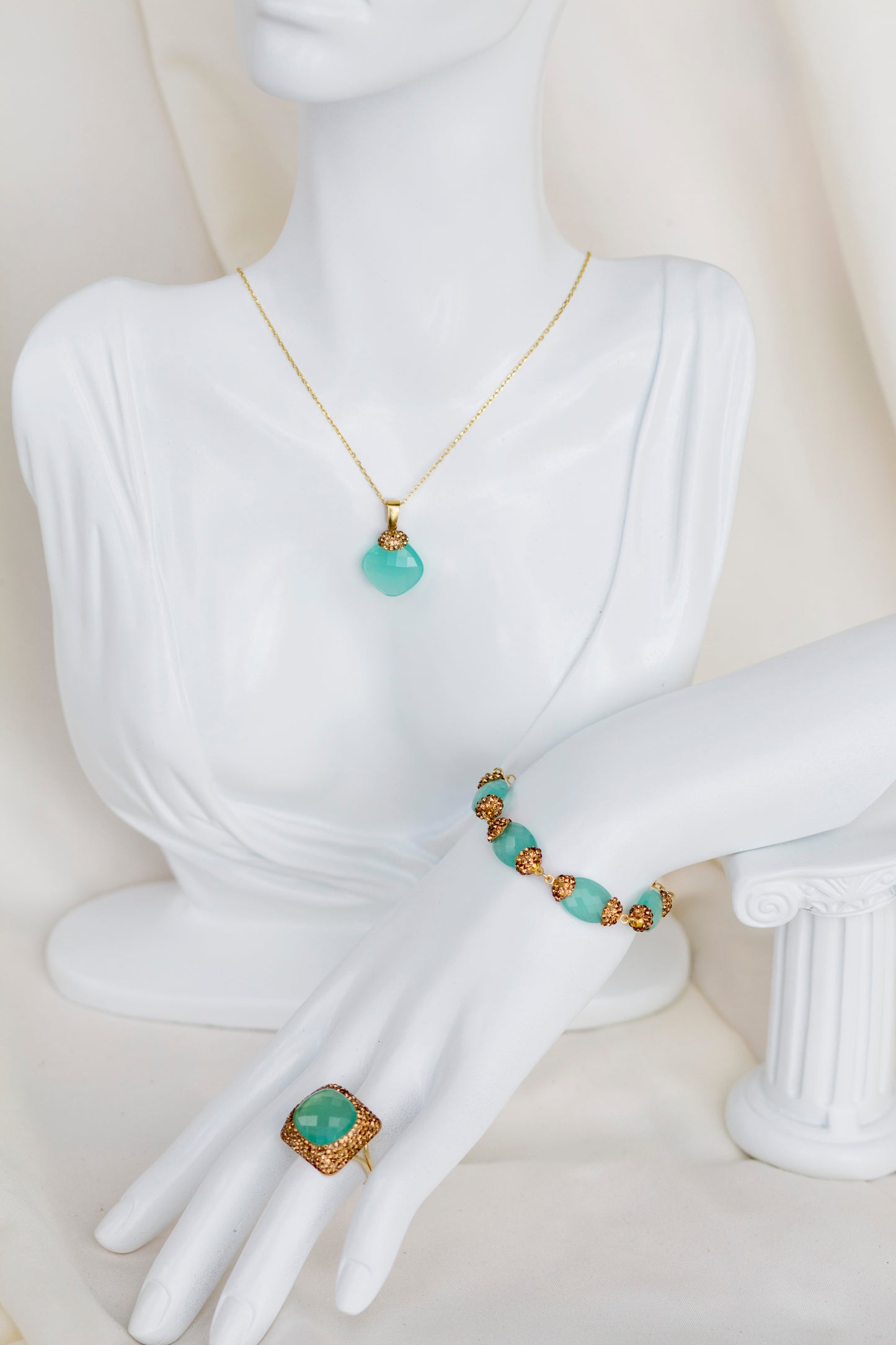 Teal Tourmaline Gold Plated Genuine Silver Necklace