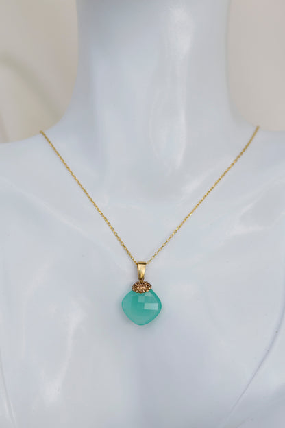 Teal Tourmaline Gold Plated Genuine Silver Necklace