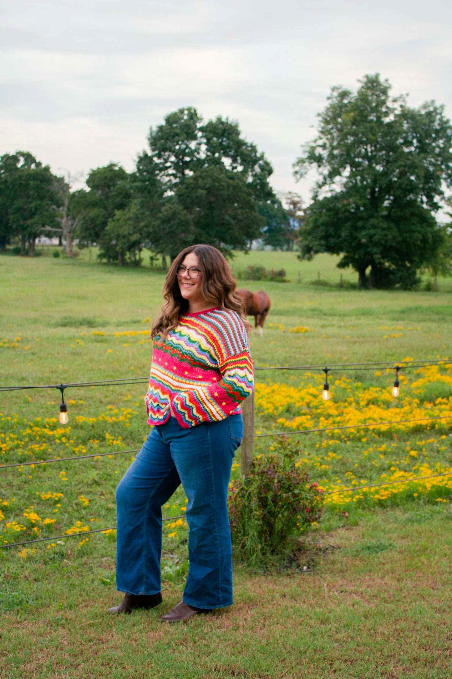 Boho Colorblock Stripe Knit Loose Sweater