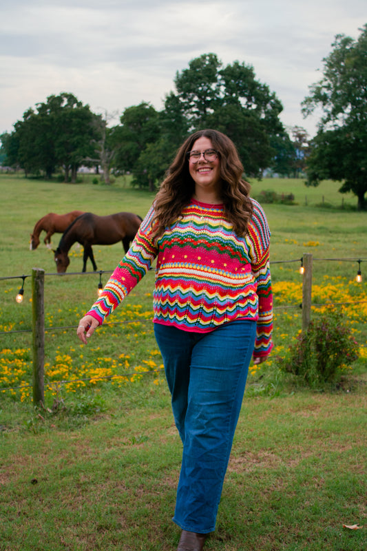 Boho Colorblock Stripe Knit Loose Sweater