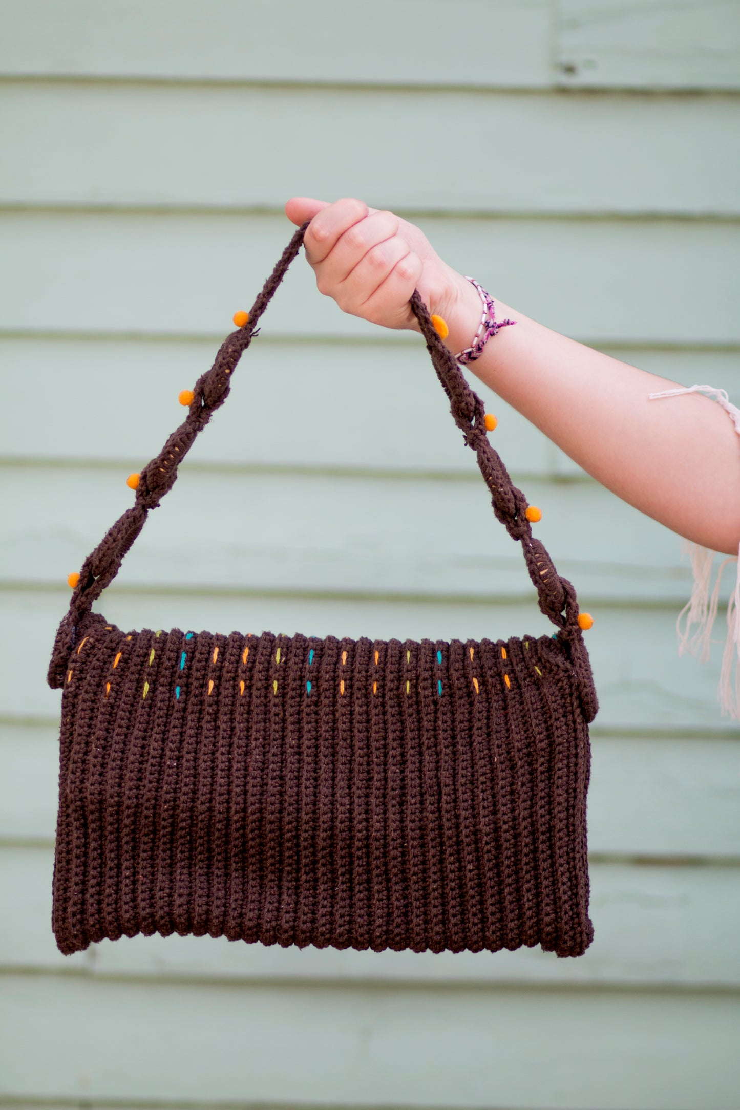 Handmade crochet brown multicolor purse