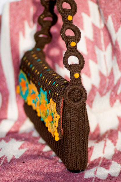 Handmade crochet brown multicolor purse