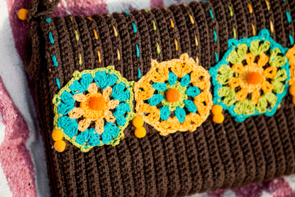 Handmade crochet brown multicolor purse