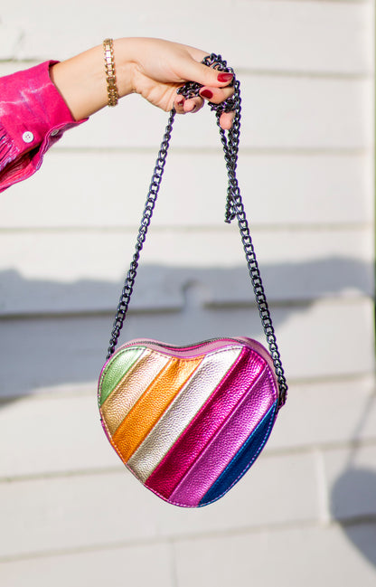 Heart Metallic Crossbody Purse Bag