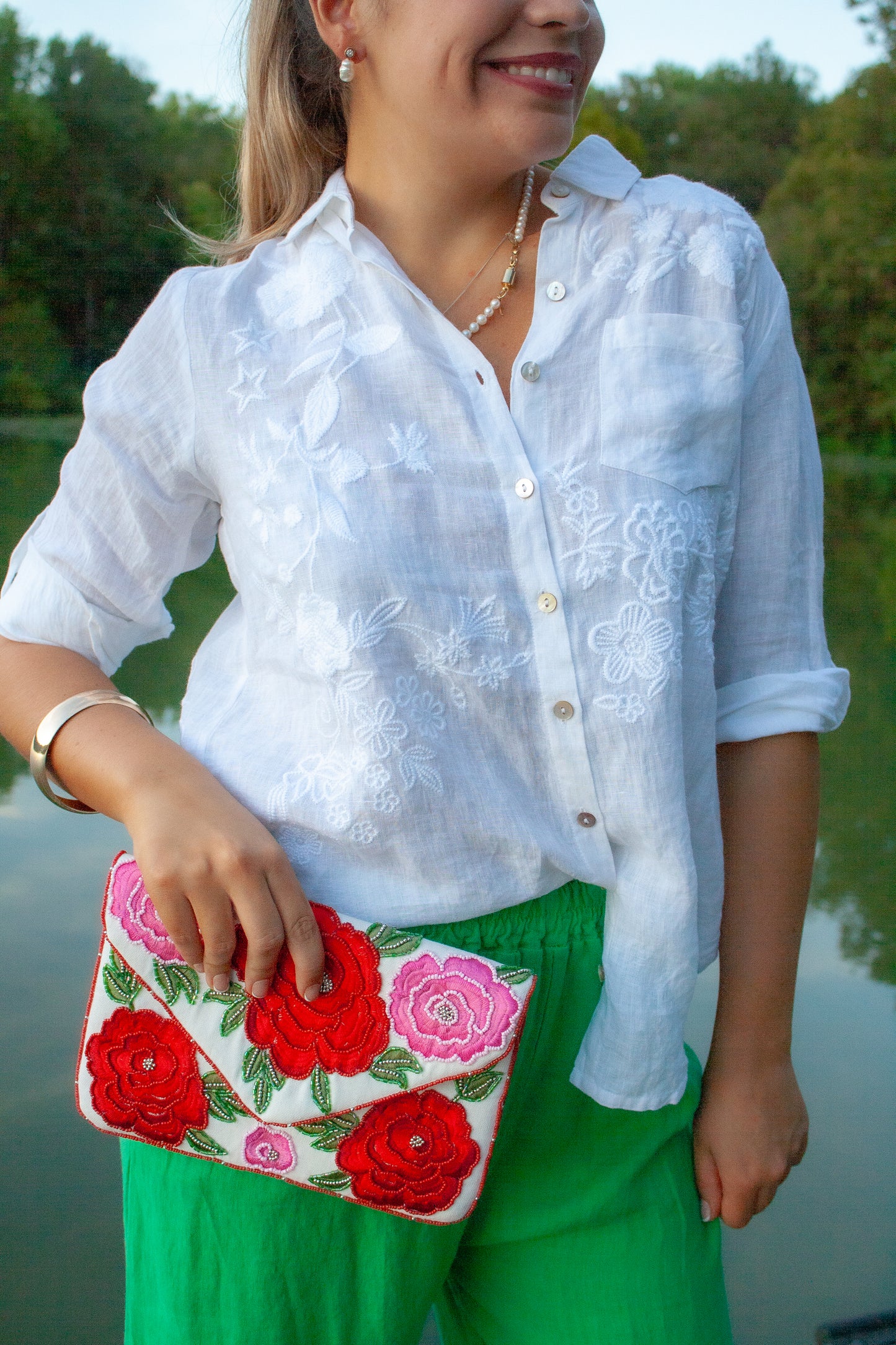 Envelope Clutch With Embroidered and Beaded Roses