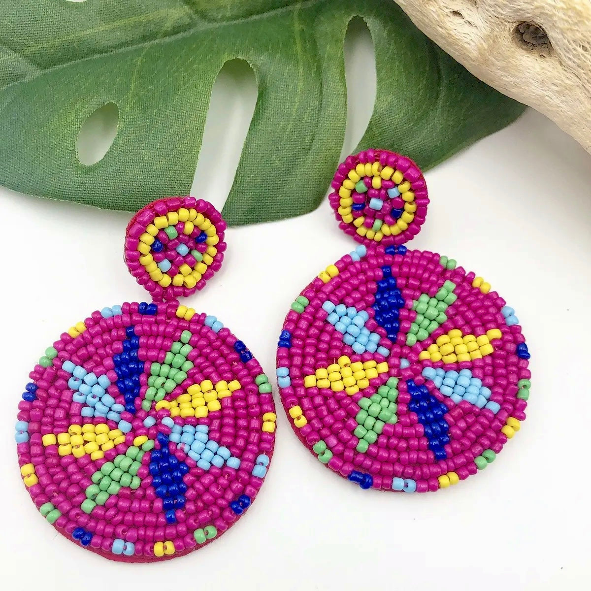 Colorful Wayuu Hand-Beaded Circle Earrings